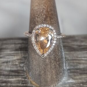 Rose Gold Plated Peach Teardrop Cubic Zirconia Halo Ring 925 Stamp NWT Sz 8